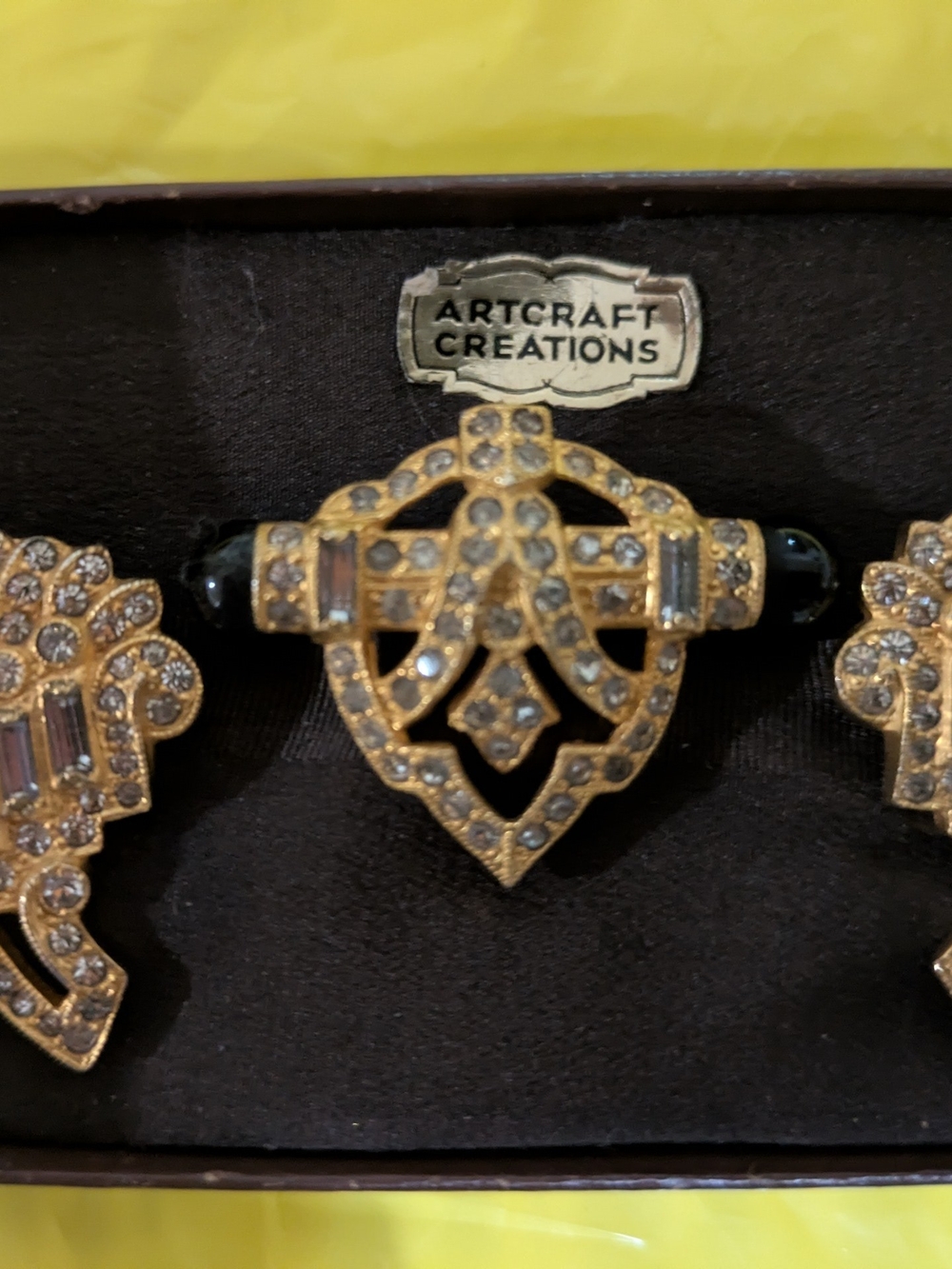 Gold-Tone Rhinestone Brooch and Earring Set